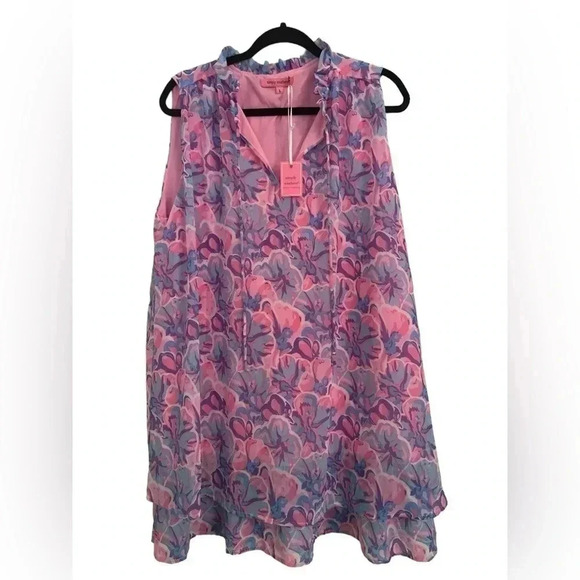 Simply Southern Tropical Leaf Mini Ruffle Tiered Dress Size Large Lined NWT - Picture 1 of 6